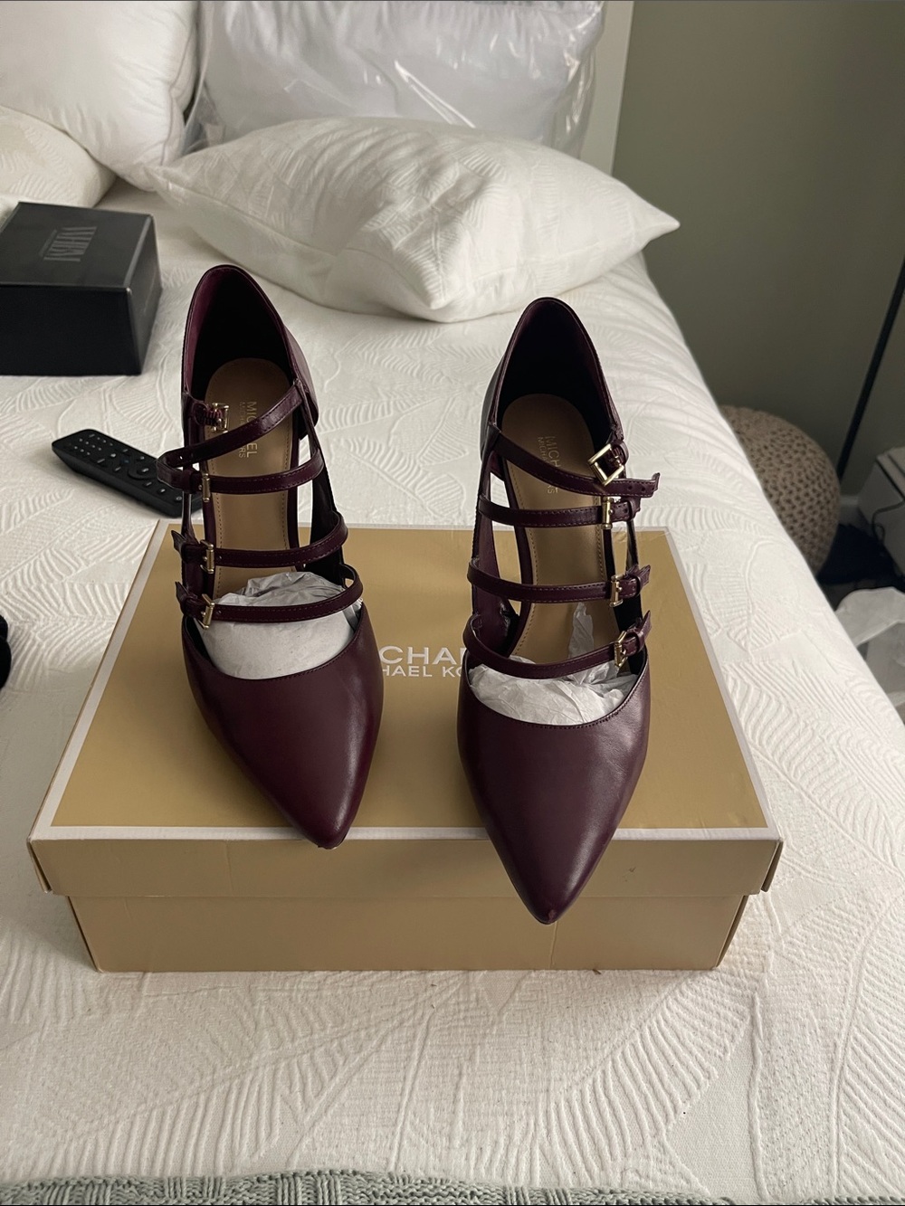 Michael Kors Burgundy Strappy Pointed-Toe Heels